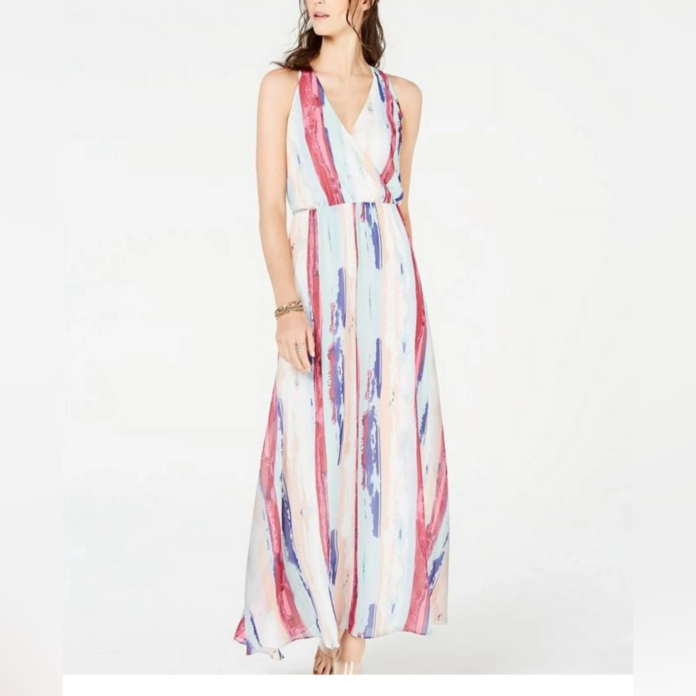 INC International Concepts Pink and Blue Striped Maxi Dress